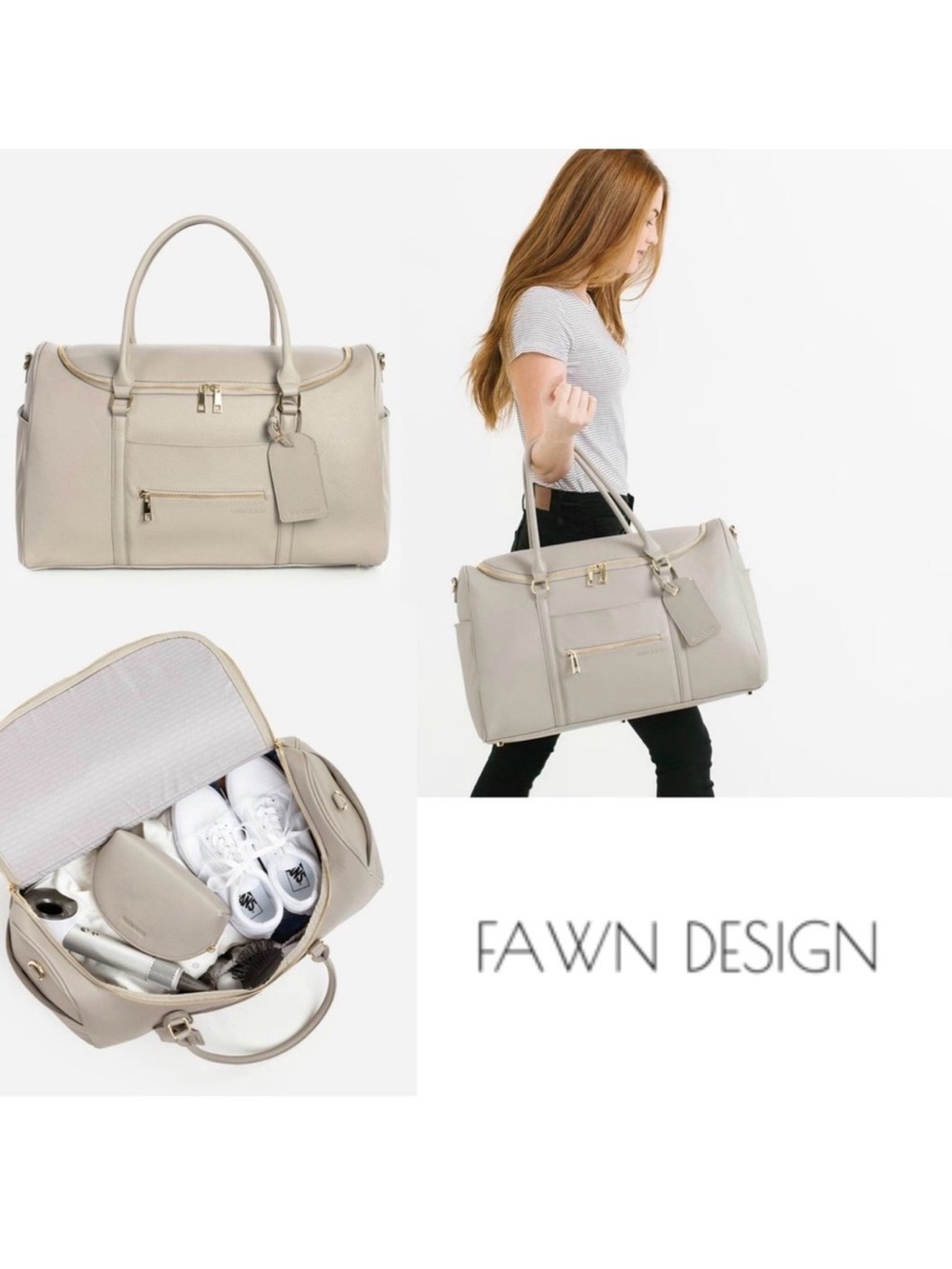 Grey/Pebble Fawn Design Weekender Bag MISSING CROSSBODY STRAP